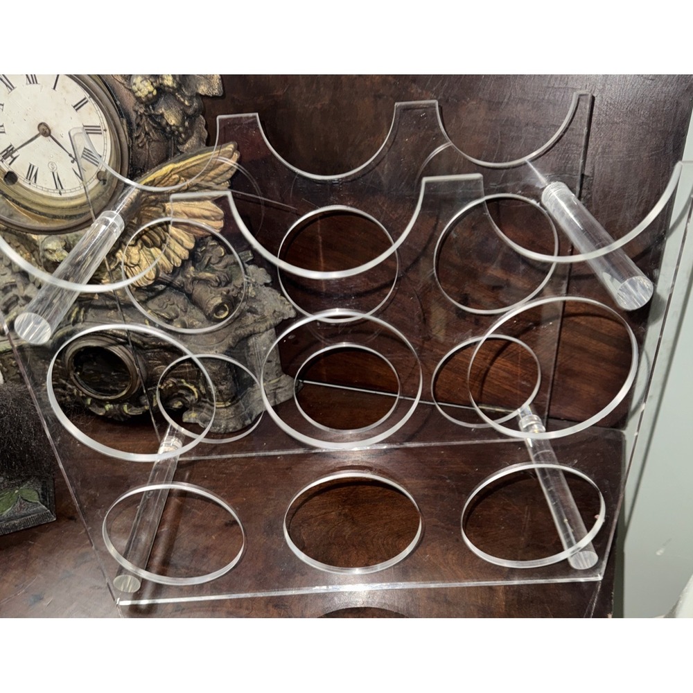 VTG LUCITE ACRYLIC WINE RACK Mid Century Modern. Holds 9 Bottles